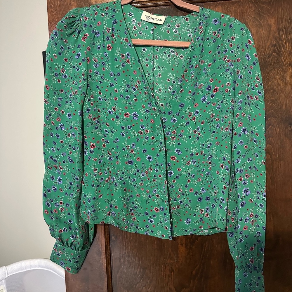 NICHOLAS Green and Red Blouse Top
